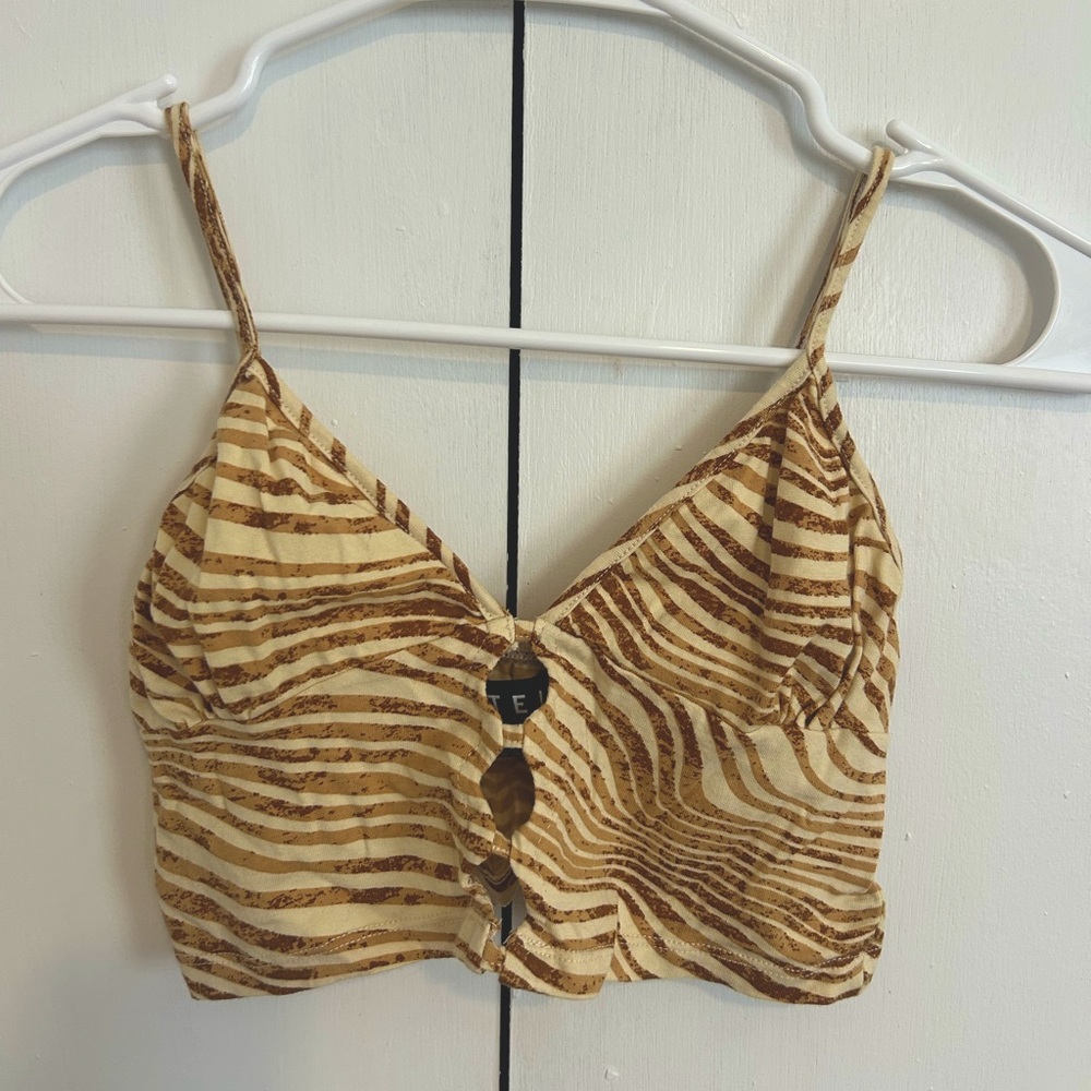 Motel Rocks Striped Brown and Cream Crop Top